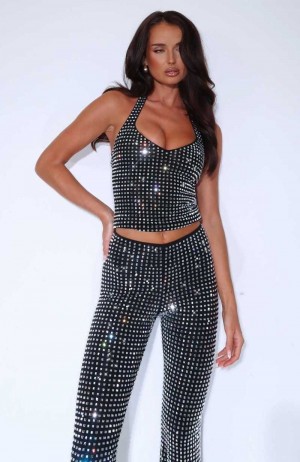 White Fox A Starry Night Embellished Halter Top Black | KLYEIT-239