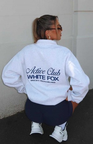 White Fox Active Club Quarter Zip Sweater Grey Marle | CFMPDK-427