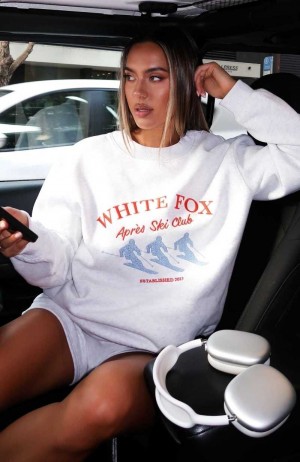 White Fox Après Ski Club Oversized Sweater Grey Marle | RGHZQN-670