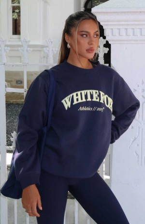 White Fox Athletics Era Oversized Sweater Navy | RCMGHN-296