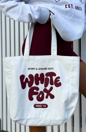 White Fox Balanced Tote Bag White/Maroon | PQIVSG-382