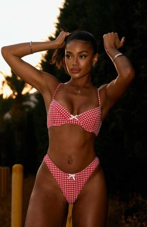 White Fox Beachside Bikini Top Red Gingham | HLSEOU-031