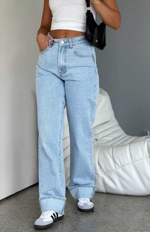 White Fox Blair High Rise Wide Leg Jeans Light Blue | SHTKVQ-384