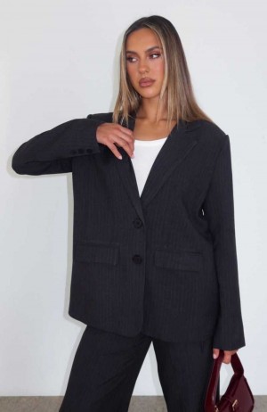 White Fox Business Casual Blazer Charcoal Pinstripe | PBCFAU-098