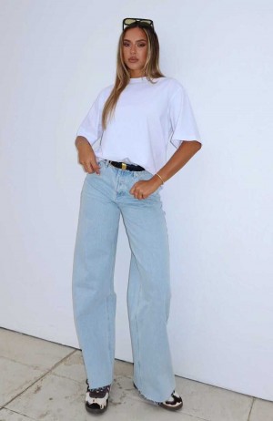 White Fox Call You Mine Mid Rise Wide Leg Jeans Light Blue | GISJBW-274