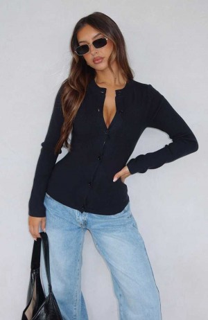 White Fox Can't Justify It Long Sleeve Knit Top Black | YGWVHI-218