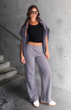 White Fox Can't Sleep Wide Leg Sweatpants Charcoal | LOQEHY-503