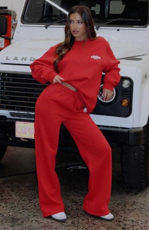 White Fox Capsule 9 Rodeo Crew Wide Leg Sweatpants Red | NJXZFC-480