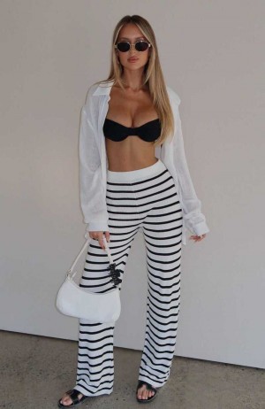 White Fox Coffee Run Knit Pants Black/White | UYCSJG-895