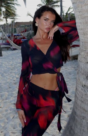 White Fox Coral Cove Wrap Top Sangria Floral | XSMWAJ-701