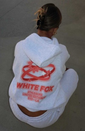 White Fox Creating Art Oversized Hoodie Grey Marle | HLYOBT-647