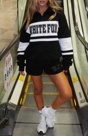 White Fox Decade Classics Varsity Lounge Shorts Black | ACSEXN-012