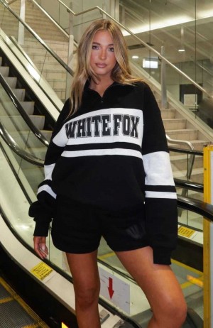 White Fox Decade Classics Varsity Zip Front Sweater Black/Grey Marle | HCIGTW-675