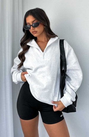 White Fox Doing It For You Zip Front Sweater Grey Marle | NZKBWH-403