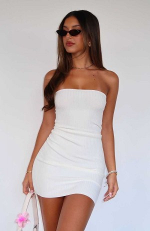 White Fox Don't Hide Strapless Knit Mini Dress White | MKCFGQ-569