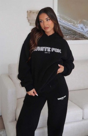 White Fox Don't Lose Me Oversized Hoodie Black | WDVQJL-615