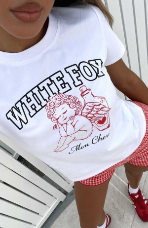 White Fox Fell For You Relaxed Baby Tee White | EJGRUW-341