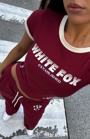 White Fox Full Schedule Baby Tee Burgundy | PYIMSD-085