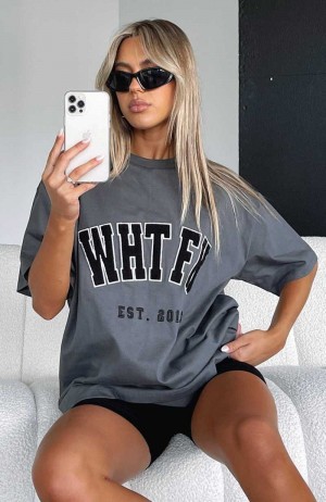 White Fox Give It Away Oversized Tee Charcoal | UEWPZA-921