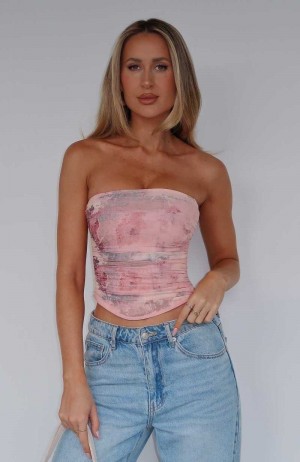 White Fox Give Me Notice Strapless Top Primrose Pink | BWNCYT-261