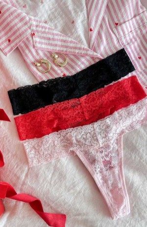 White Fox Heart Strings Underwear Set Red/Pink/Black | AQKGEO-389