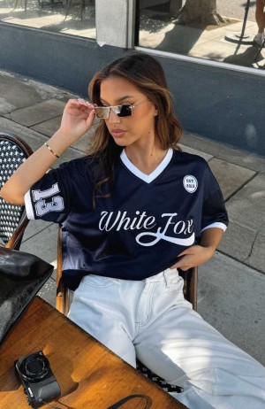 White Fox Hit A Home Run Oversized Jersey Navy | FQLVMJ-265