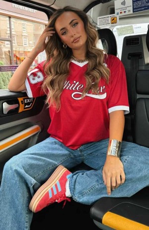 White Fox Hit A Home Run Oversized Jersey Red | AZSUTB-567