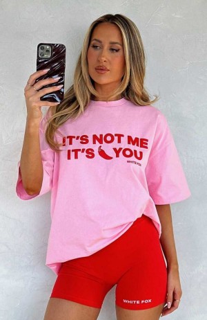 White Fox It's Not Me It's You Oversized Tee Pink | JWMAIF-564