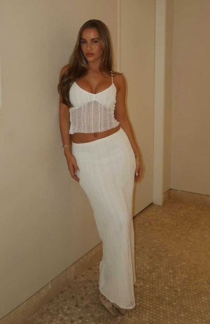 White Fox Just Say Nothing Maxi Skirt White | LBKOFA-340