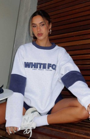 White Fox Let It Be Known Oversized Sweater Grey Marle/Navy | HXBGMD-459