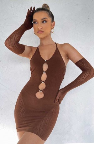 White Fox Link Up Mini Dress Chocolate | VPCXHD-961