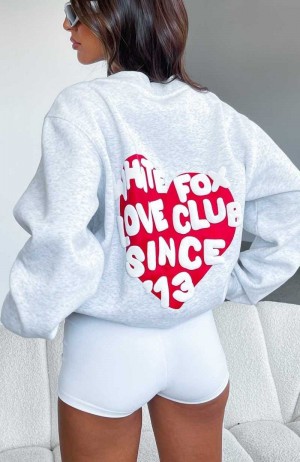 White Fox Love Club Oversized Sweater Grey Marle | WNGSAZ-039