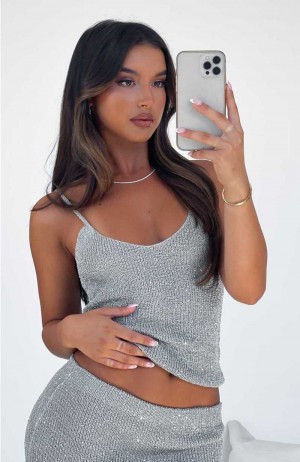 White Fox Love Galore Sequin Knit Top Grey | GYMLQE-210