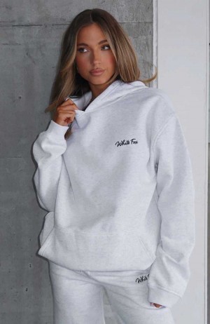 White Fox Match Your Words Oversized Hoodie Grey Marle | HMDQWE-342