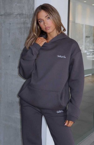 White Fox Match Your Words Oversized Hoodie Charcoal | MOUKVG-927