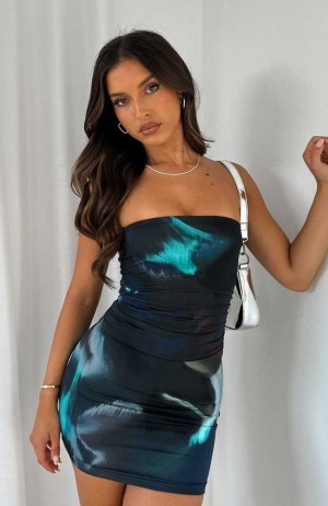 White Fox Mind Games Strapless Mini Dress Ocean Aura | IVNZBY-715