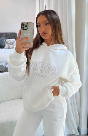 White Fox Missed Flights Oversized Hoodie White | XMKEYT-365