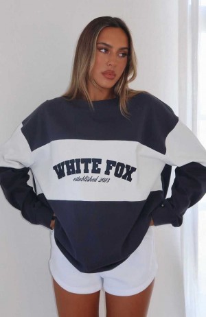 White Fox Need You More Long Sleeve Oversized Tee Navy | LTRGWJ-957