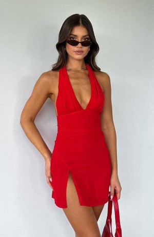 White Fox New Tides Halter Mini Dress Red | HBGZTI-905