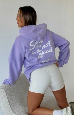 White Fox Not In The Mood Oversized Hoodie Lilac | XYEGUJ-496