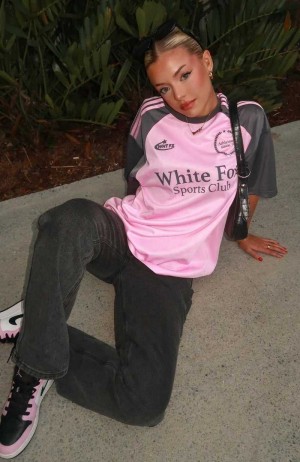 White Fox On The Same Team Oversized Jersey Pink/Charcoal | URBMWJ-695