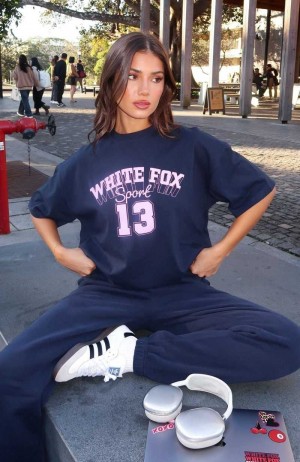 White Fox Out Of Line Oversized Tee Navy | HDVTYF-217