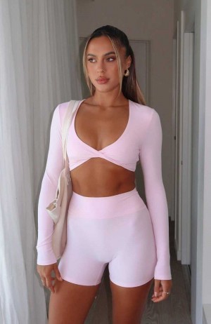 White Fox Over The Line Long Sleeve Crop Ballet Pink | KZXJUN-340