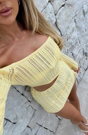 White Fox Perfect Timing Crochet Mini Skirt Lemon | NDEGYJ-796