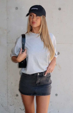 White Fox Press Reset Denim Mini Skirt Washed Black | GNHCED-198