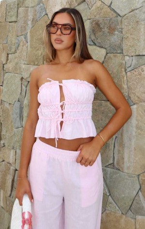 White Fox Secret Society Strapless Top Baby Pink | MPKHRS-943