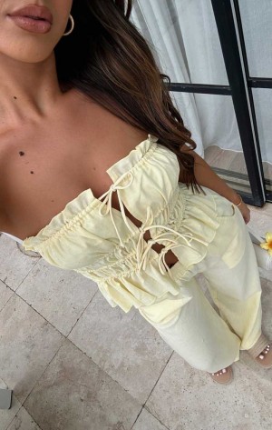 White Fox Secret Society Strapless Top Lemon | PQNYSU-917