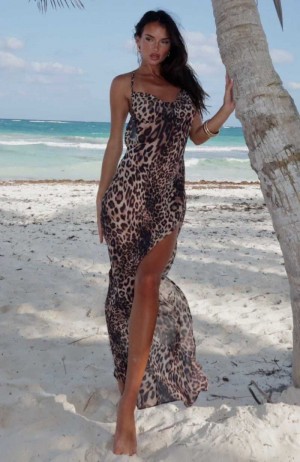 White Fox Secret Sounds Maxi Dress Cheetah | ZRHCGD-539