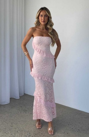 White Fox She's A Masterpiece Lace Maxi Dress Pink | NCIJQG-346