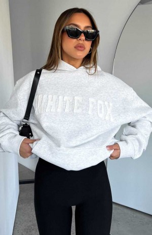 White Fox Shout It Out Oversized Hoodie Grey Marle | BPWMCO-910